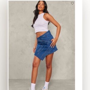 NWT PLT tall indigo blue wash overlay detailed mini skirt